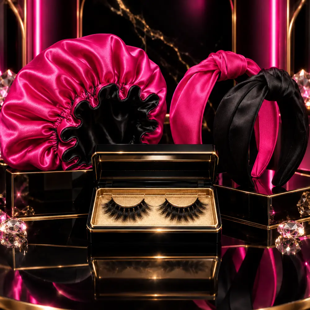 Bonnet, eyelashes, and headbands